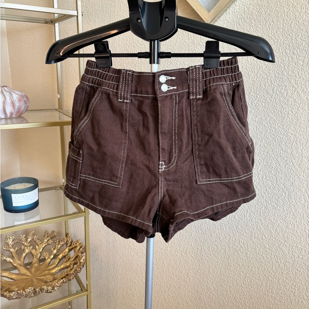Simple Society Brown Corduroy Utility Shorts Size 5/27 Double Button Cotton‎